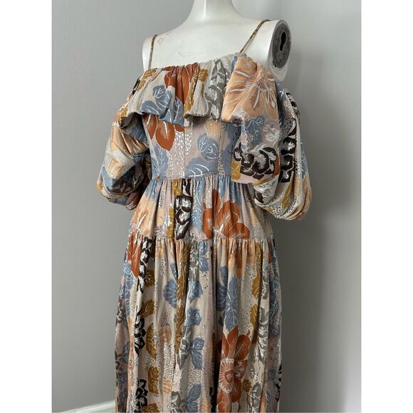 NWT ULLA JOHNSON Izra Metallic Floral Off The Shoulder Maxi Dress - Picture 9 of 10